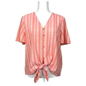 MICHAEL Michael Kors Tie Front Button Down Top In Coral Peach Size Large